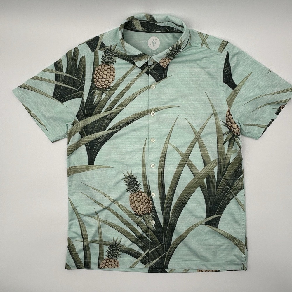 Toes on the Nose Men M Performance Polo Shirt Mint Green Pineapple Golf Tropical